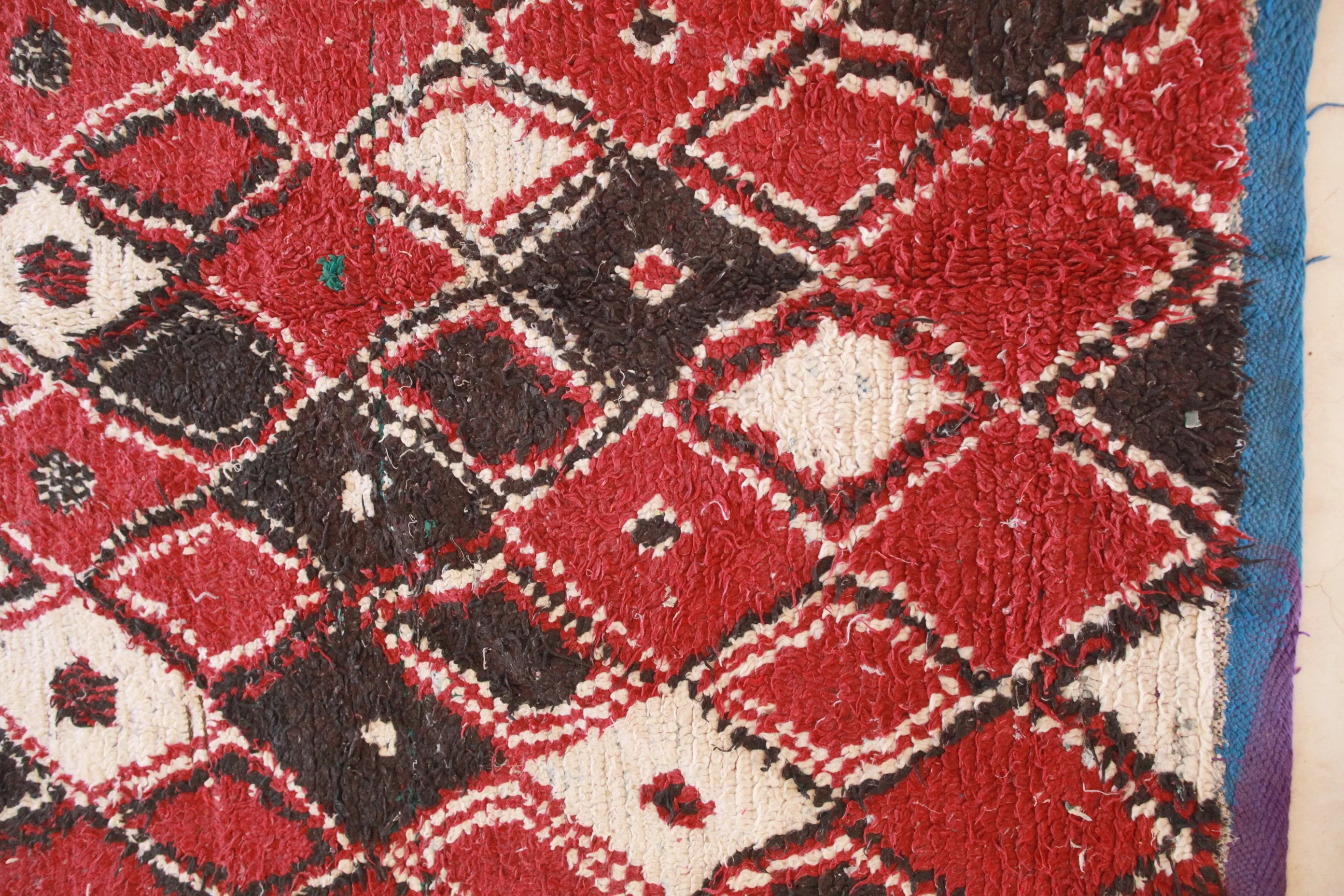 AZILAL Vintage Moroccan Rug. Wool Boucherouite Carpet. Modern Design.