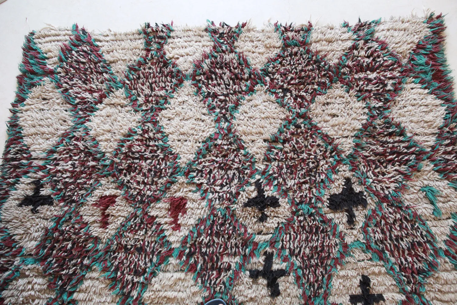 AZILAL. Vintage Moroccan Rug. Wool Boucherouite Carpet. Modern Design.