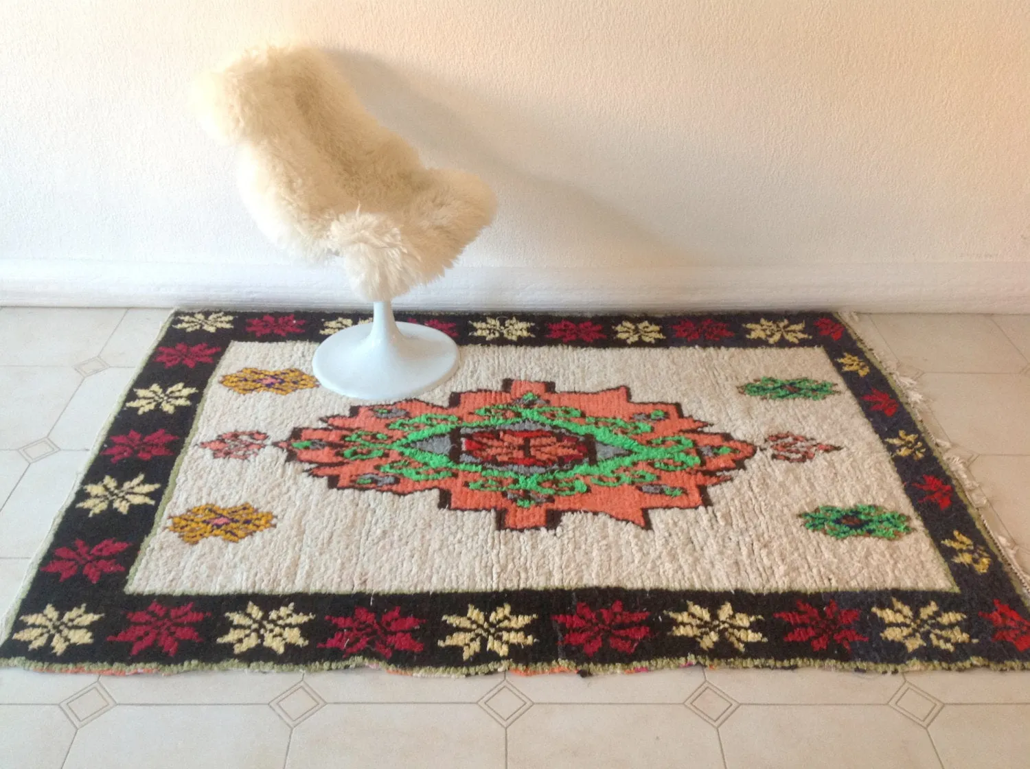 AZILAL. Vintage Moroccan Rug. Wool Boucherouite Carpet. Modern Design.