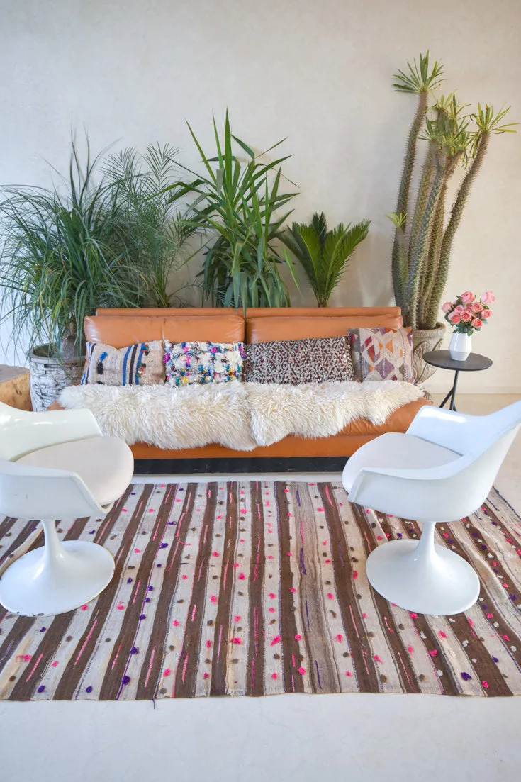 AZILAL. Vintage Moroccan Rug. Wool Boucherouite Carpet. Modern Design.