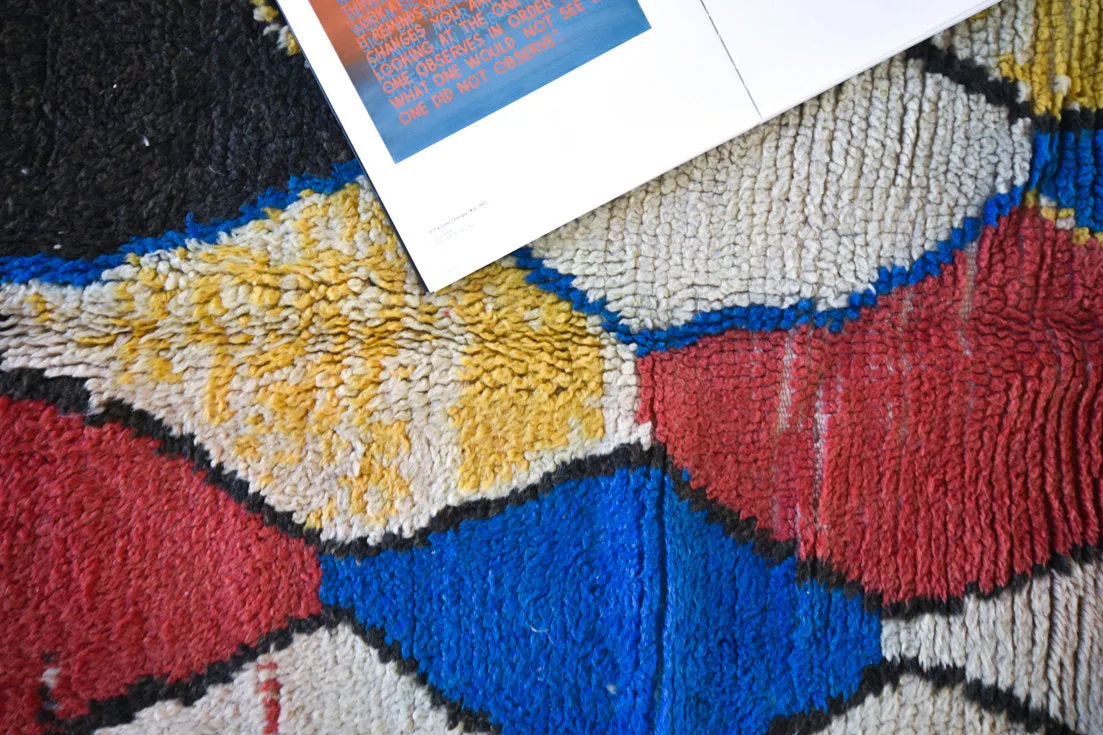 AZILAL. Vintage Moroccan Rug. Wool Boucherouite Carpet. Modern Design.