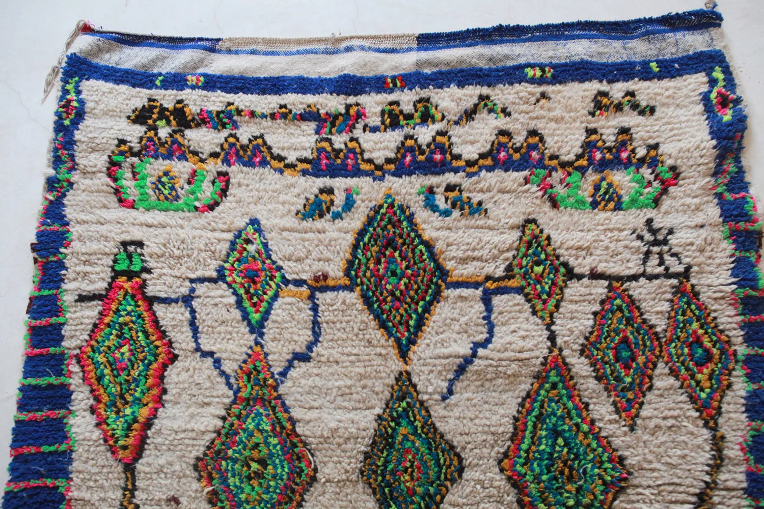 AZILAL. Vintage Moroccan Rug. Wool Boucherouite Carpet. Modern Design.