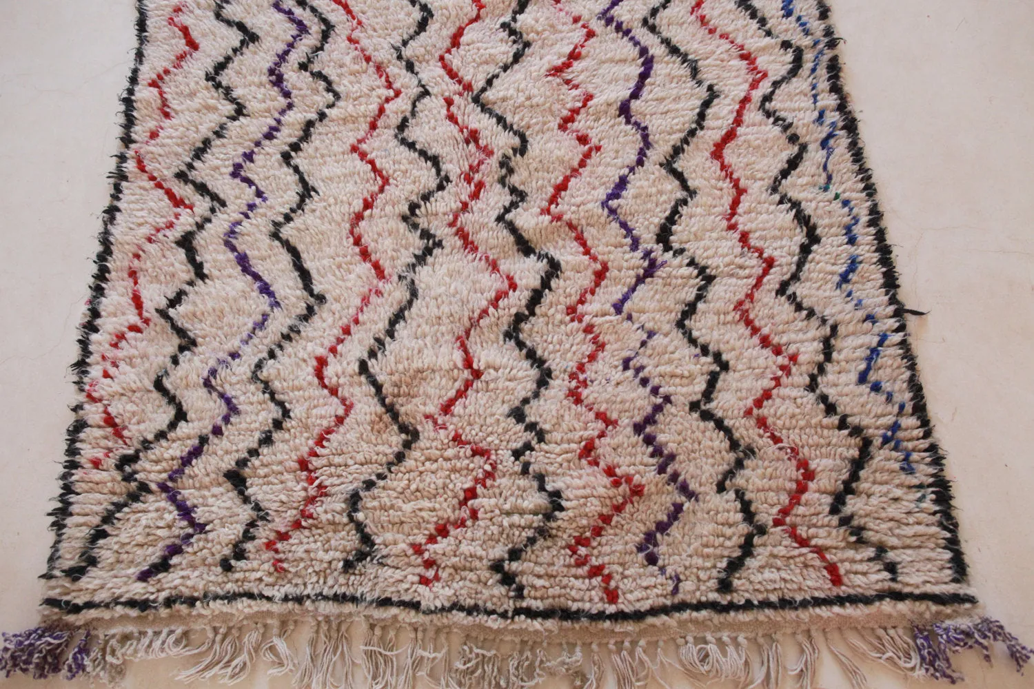 AZILAL. Vintage Moroccan Rug. Wool Boucherouite Carpet. Modern Design.