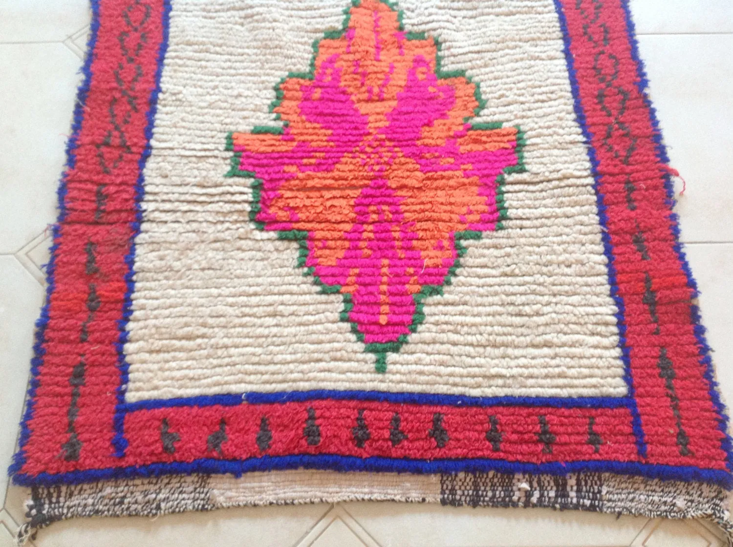 AZILAL. Vintage Moroccan Rug. Wool Boucherouite Carpet. Modern Design.