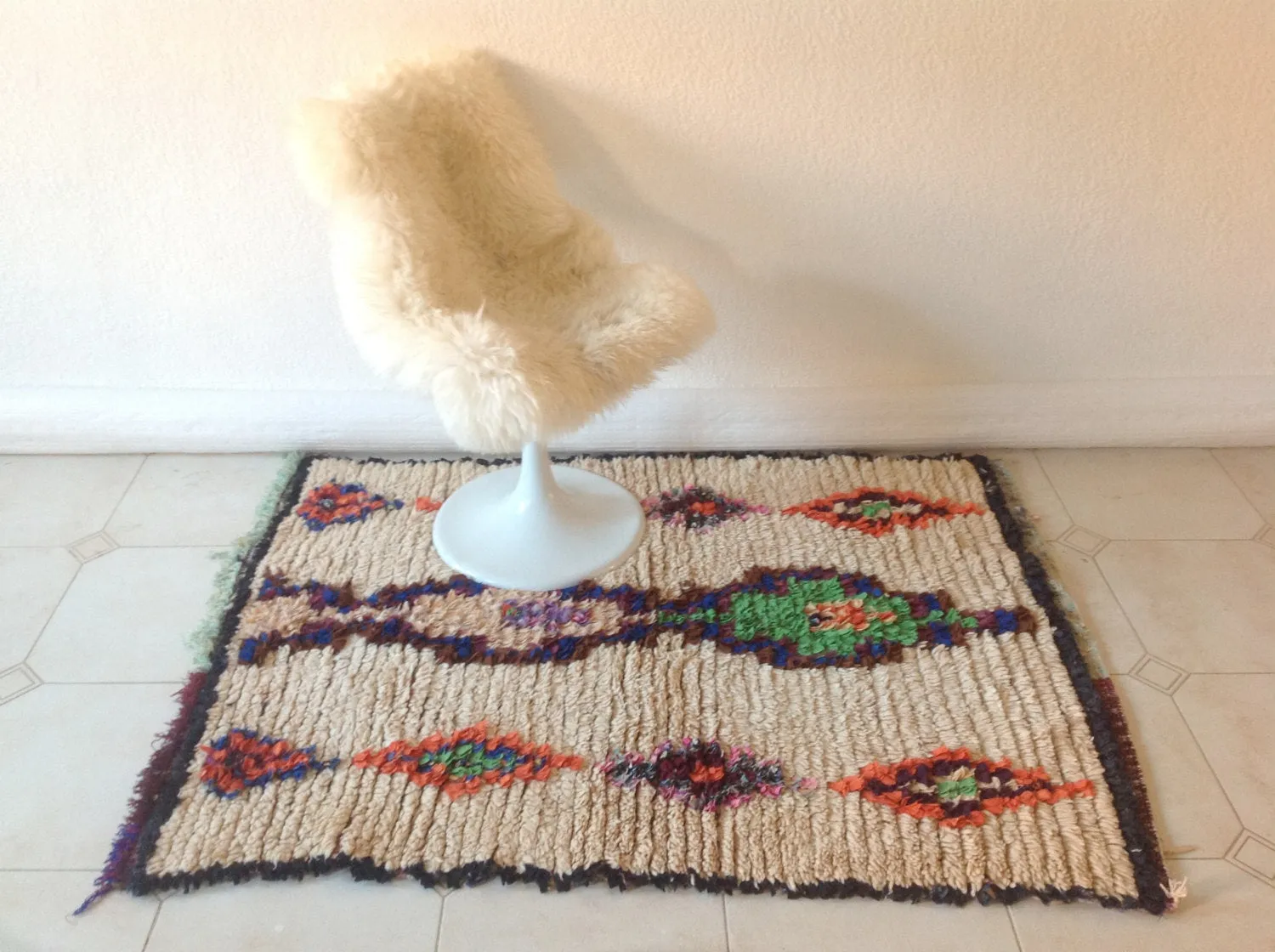 AZILAL. Vintage Moroccan Rug. Wool Boucherouite Carpet. Modern Design.