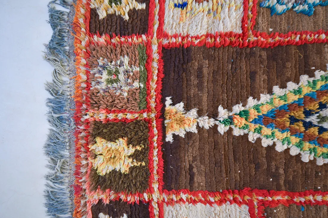 Azilal. Vintage Moroccan Rug. Wool Boucherouite Carpet. Modern Design.