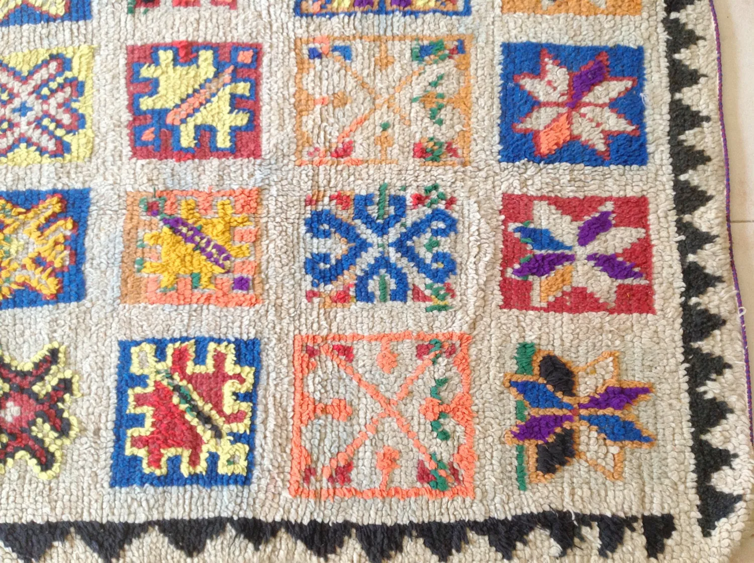 AZILAL. Vintage Moroccan Rug. Wool Boucherouite Carpet. Modern Design.