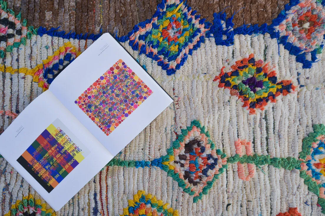 Azilal . Vintage Moroccan Rug. Wool Boucherouite Carpet. Modern Design.