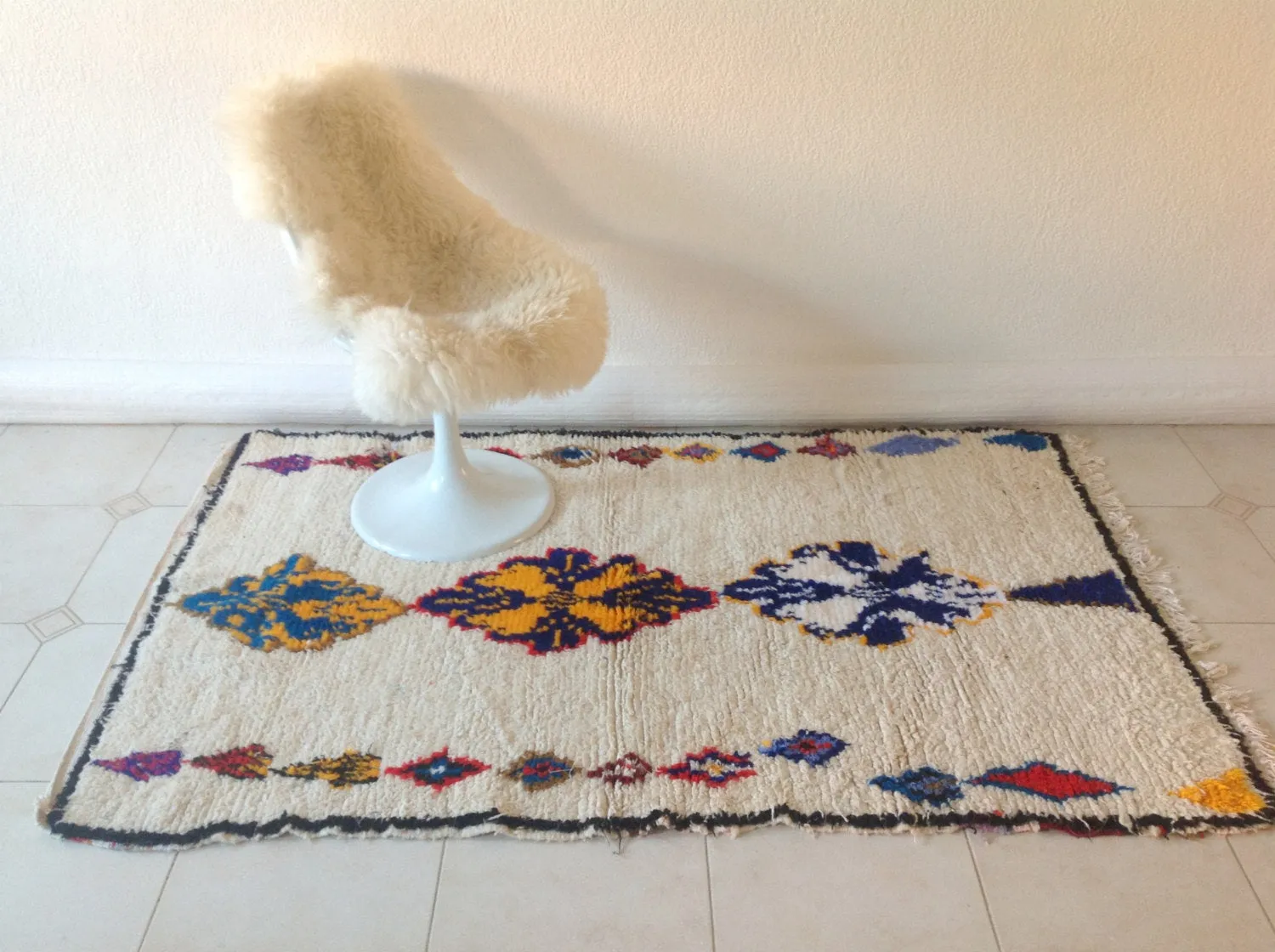 AZILAL. Vintage Moroccan Rug. Wool Boucherouite Carpet. Modern Design.