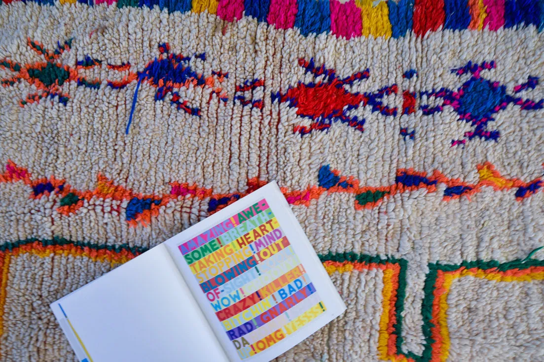 Azilal. Vintage Moroccan Rug. Wool Boucherouite Carpet. Modern Design.