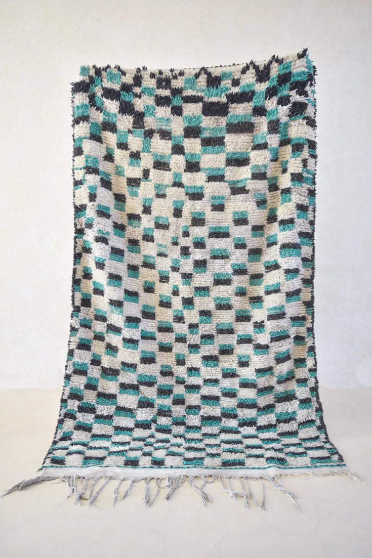 AZILAL. Vintage Moroccan Rug. Wool Boucherouite Carpet. Modern Design.