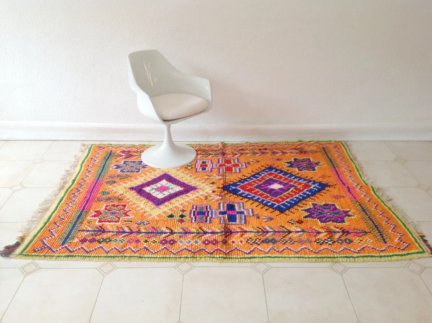 AZILAL. Vintage Moroccan Rug. Wool Boucherouite Carpet. Modern Design.
