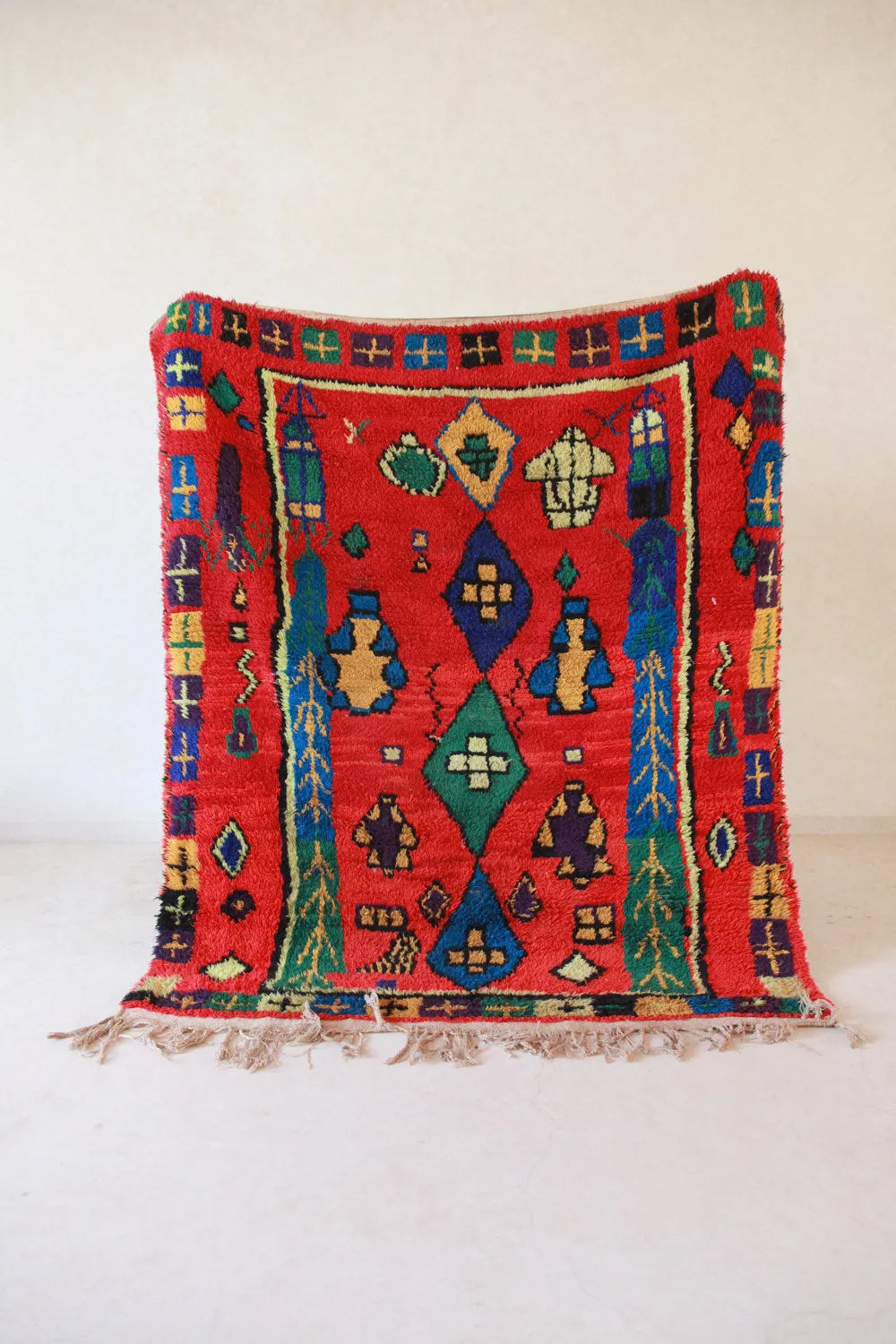 AZILAL. Vintage Moroccan Rug. Wool Boucherouite Carpet. Modern Design.