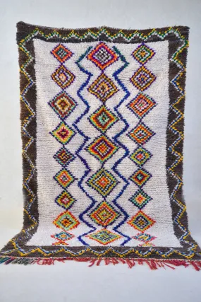 Azilal. Vintage Moroccan Rug. Wool Boucherouite Carpet. Modern Design.