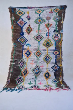 Azilal . Vintage Moroccan Rug. Wool Boucherouite Carpet. Modern Design.