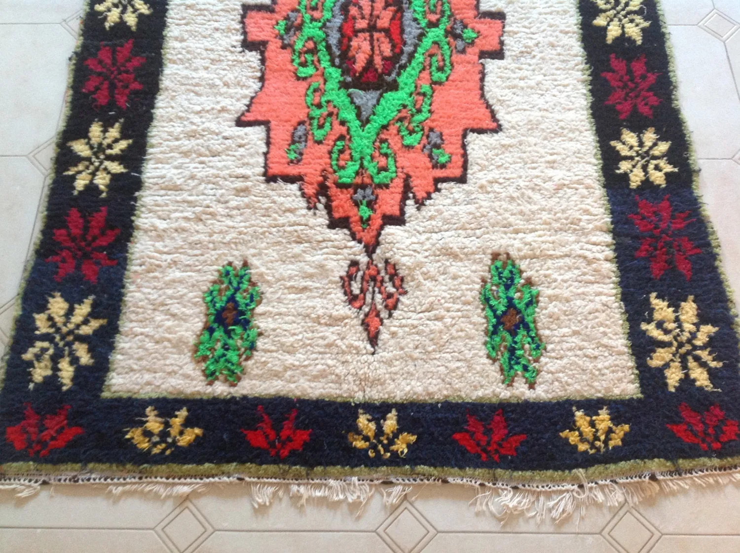 AZILAL. Vintage Moroccan Rug. Wool Boucherouite Carpet. Modern Design.