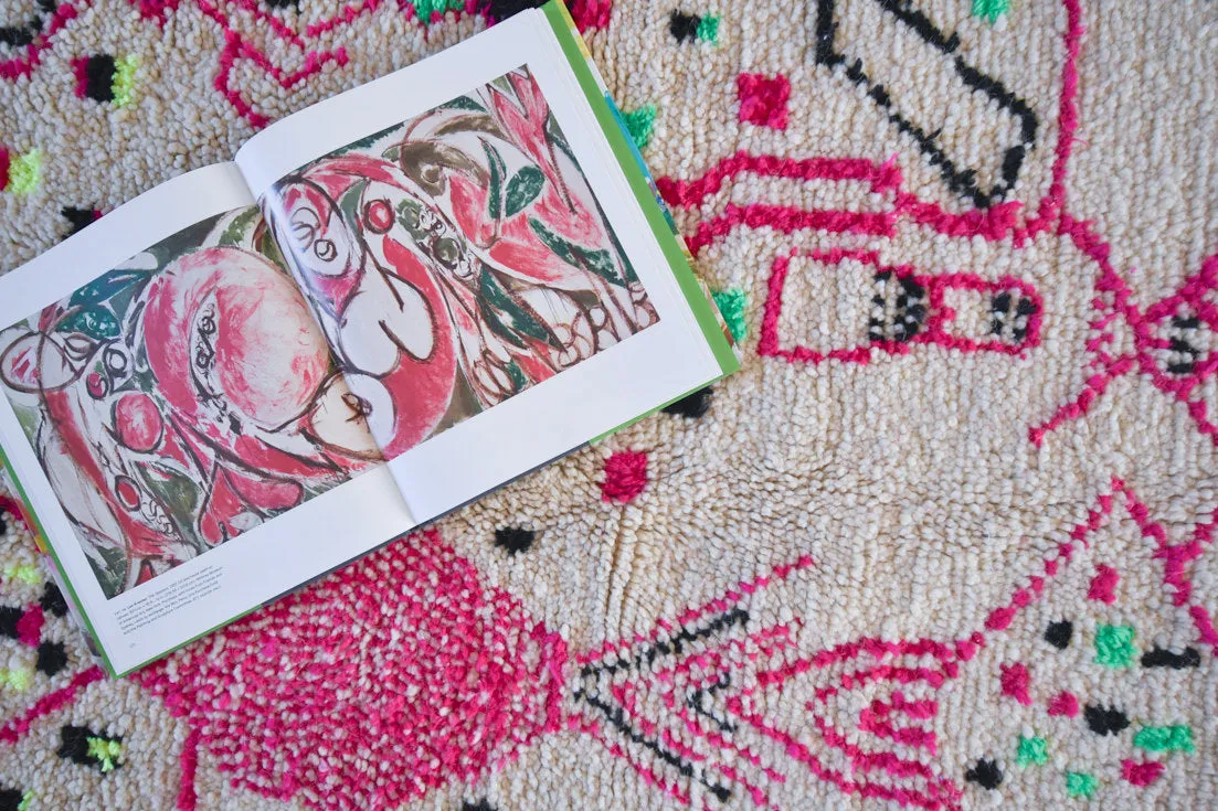 Azilal . Vintage Moroccan Rug. Wool Boucherouite Carpet. Modern Design.