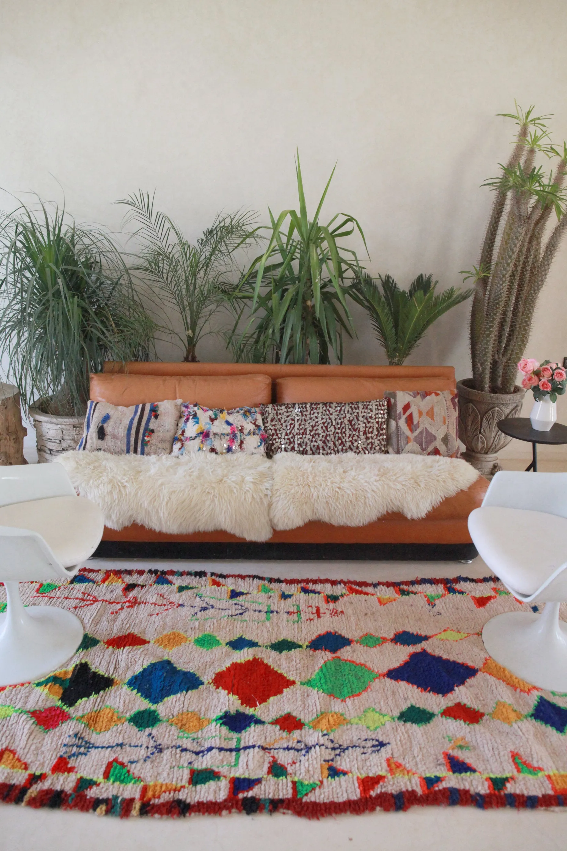 AZILAL Vintage Moroccan Rug. Wool Boucherouite Carpet. Modern Design.