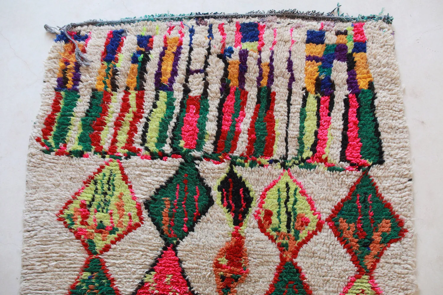AZILAL. Vintage Moroccan Rug. Wool Boucherouite Carpet. Modern Design.