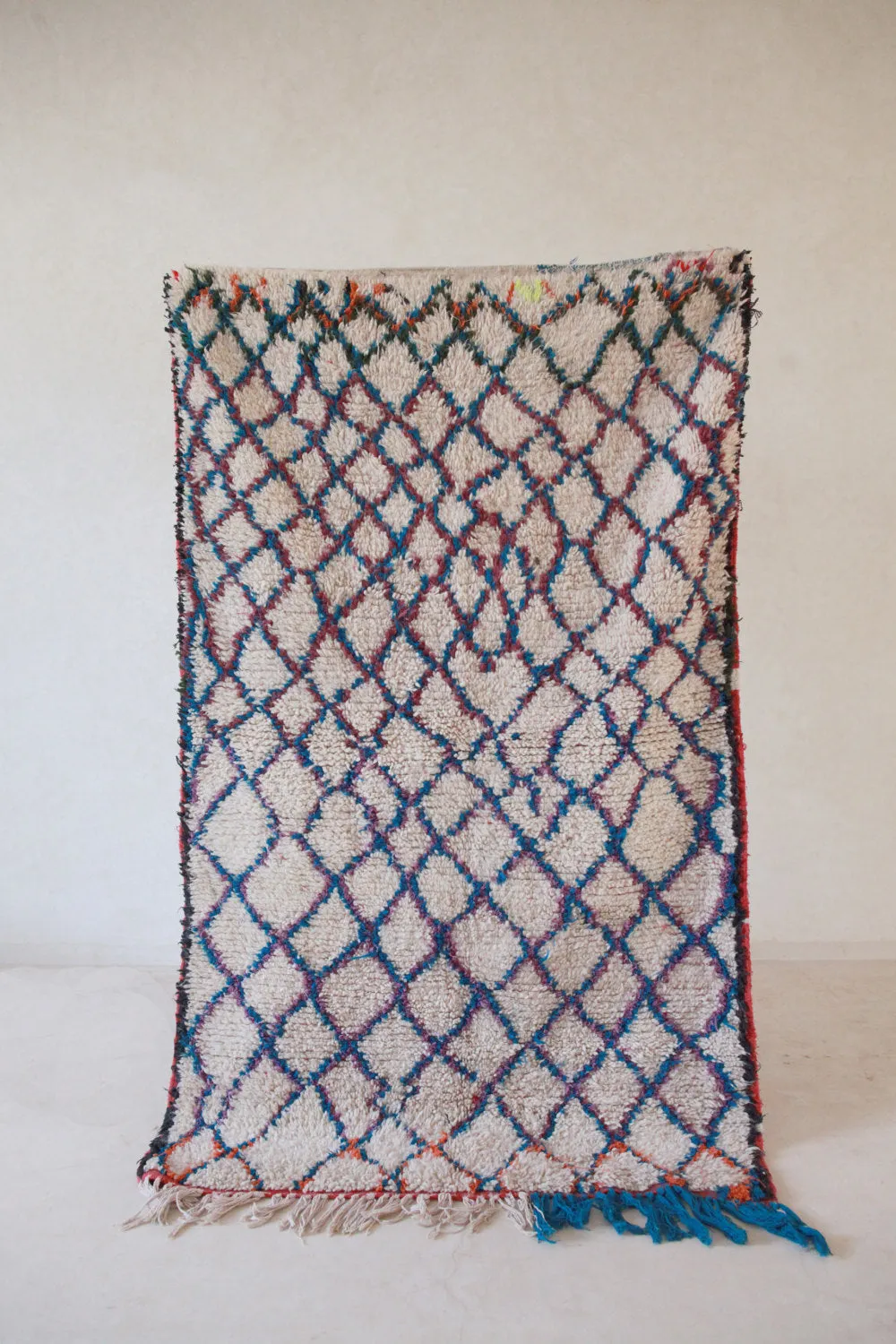 AZILAL. Vintage Moroccan Rug. Wool Boucherouite Carpet. Modern Design.