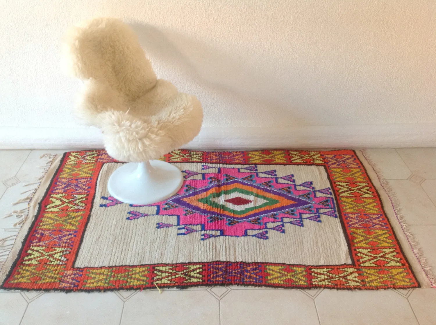 AZILAL. Vintage Moroccan Rug. Wool Boucherouite Carpet. Modern Design.