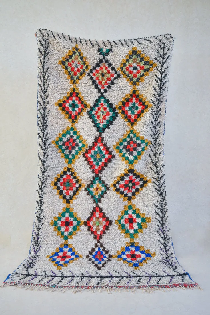 Azilal. Vintage Moroccan Rug. Wool Boucherouite Carpet. Modern Design.