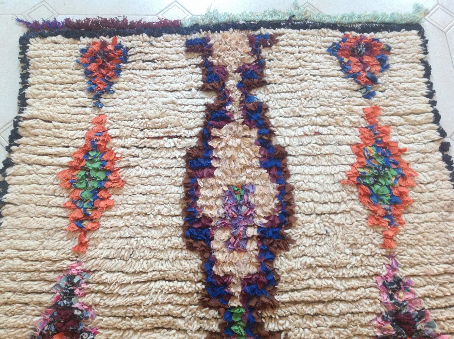 AZILAL. Vintage Moroccan Rug. Wool Boucherouite Carpet. Modern Design.