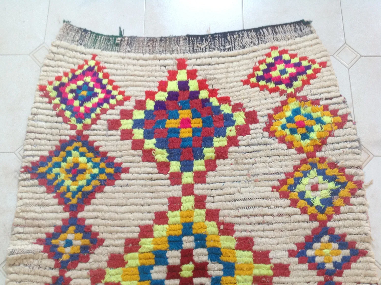 AZILAL. Vintage Moroccan Rug. Wool Boucherouite Carpet. Modern Design.