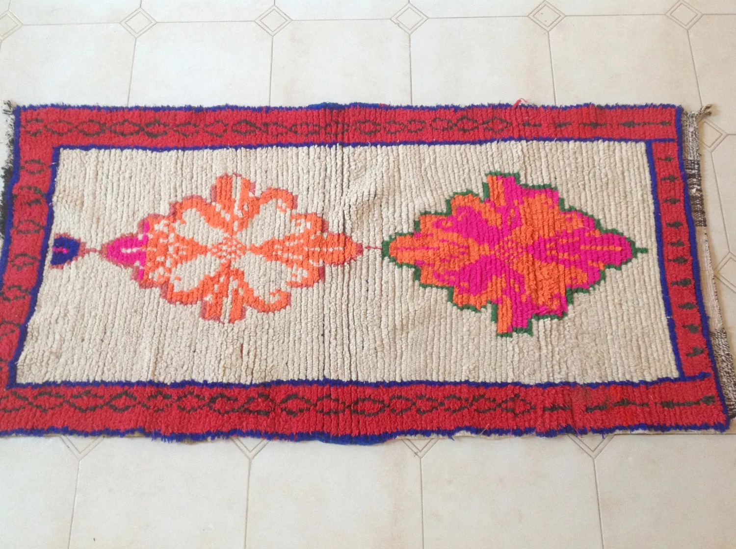 AZILAL. Vintage Moroccan Rug. Wool Boucherouite Carpet. Modern Design.