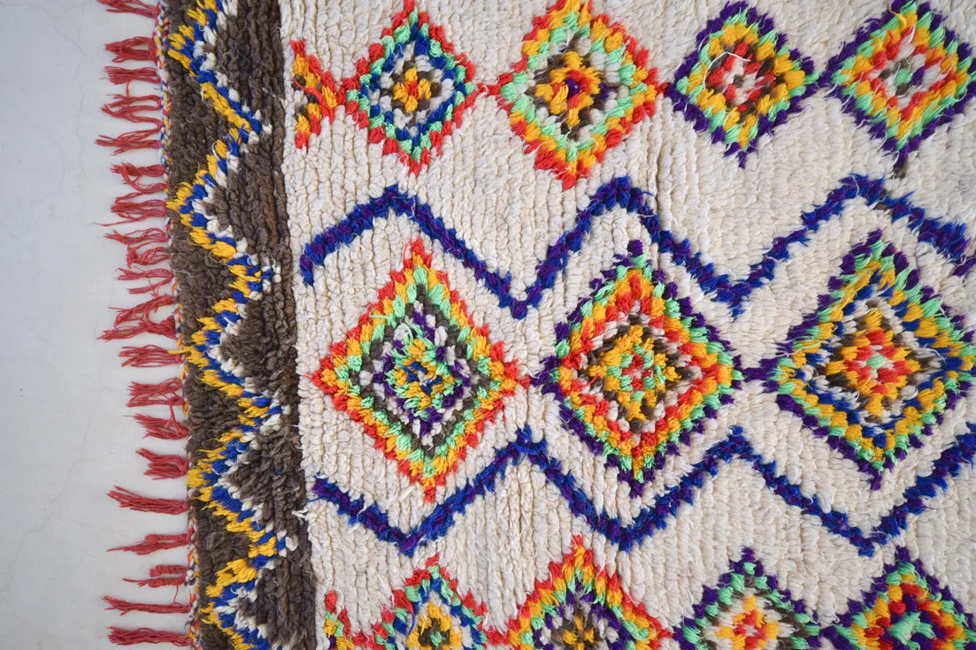 Azilal. Vintage Moroccan Rug. Wool Boucherouite Carpet. Modern Design.