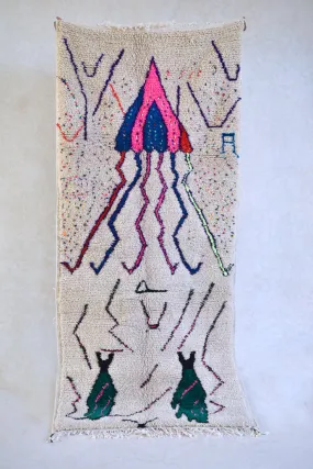 Azilal . Vintage Moroccan Rug. Wool Boucherouite Carpet. Modern Design.