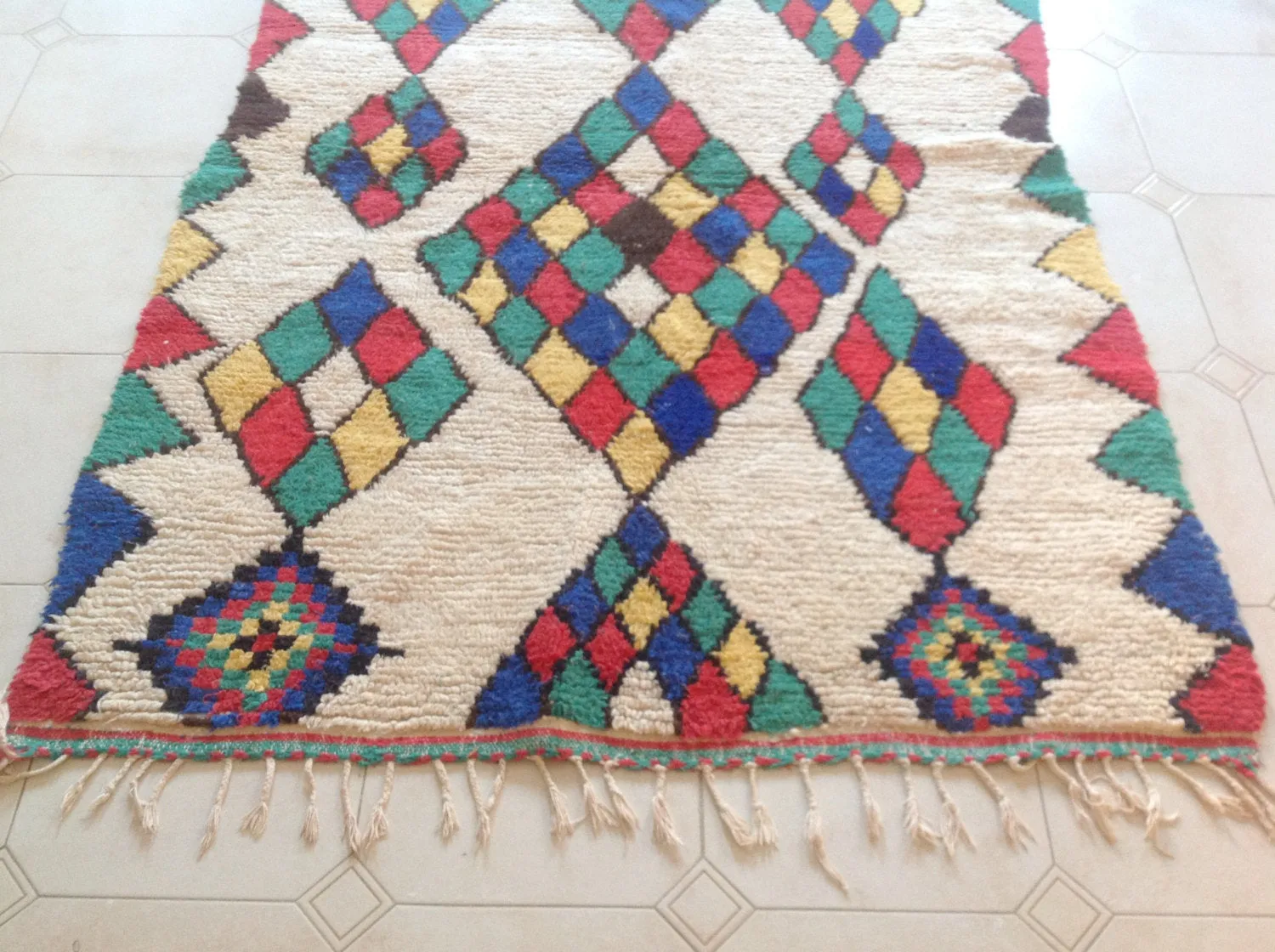 AZILAL. Vintage Moroccan Rug. Wool Boucherouite Carpet. Modern Design.