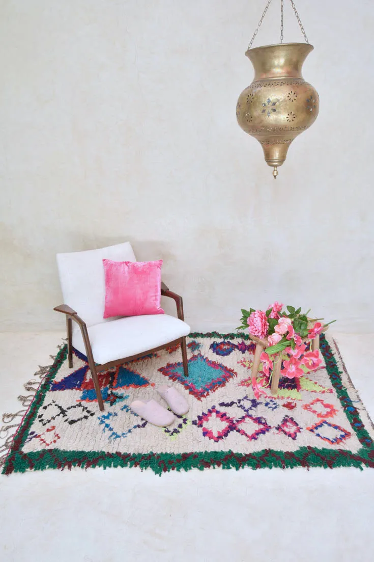 AZILAL. Vintage Moroccan Rug. Wool Boucherouite Carpet. Modern Design.