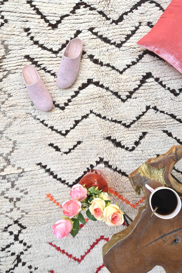 AZILAL. Vintage Moroccan Rug. Wool Boucherouite Carpet. Modern Design.