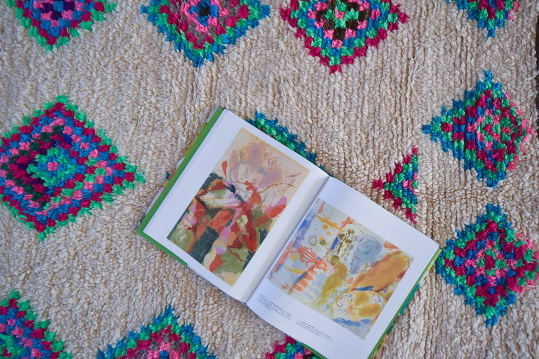 Azilal . Vintage Moroccan Rug. Wool Boucherouite Carpet. Modern Design.
