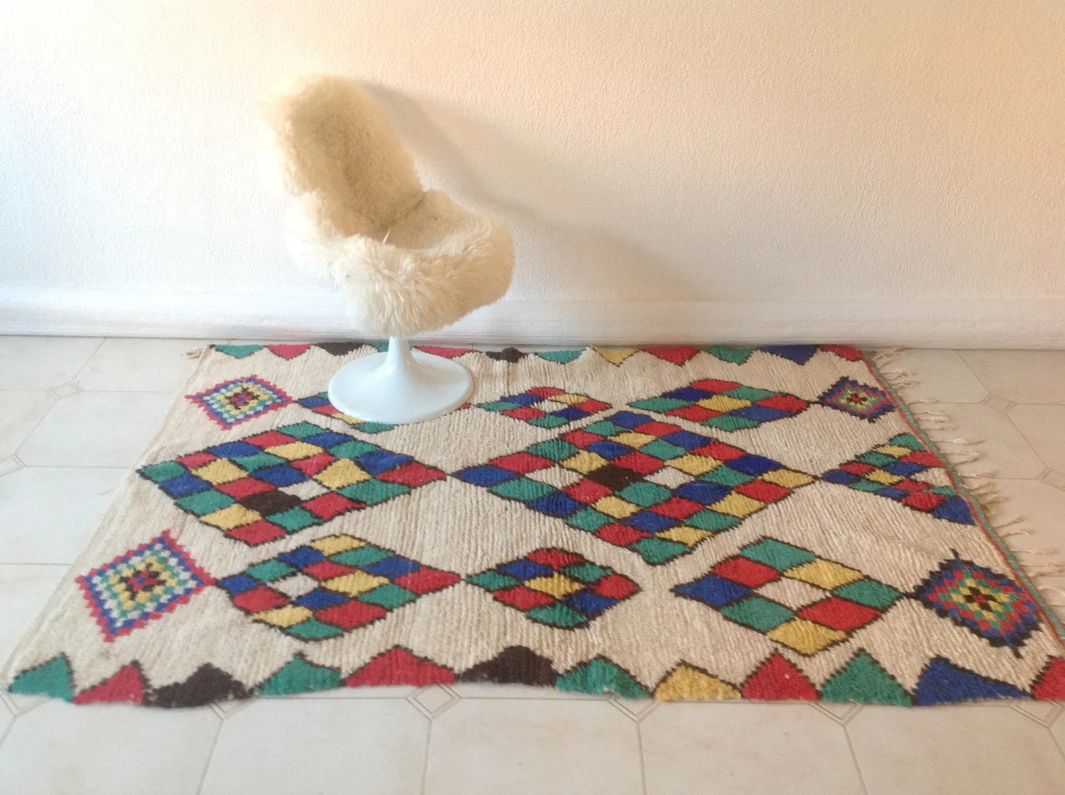 AZILAL. Vintage Moroccan Rug. Wool Boucherouite Carpet. Modern Design.