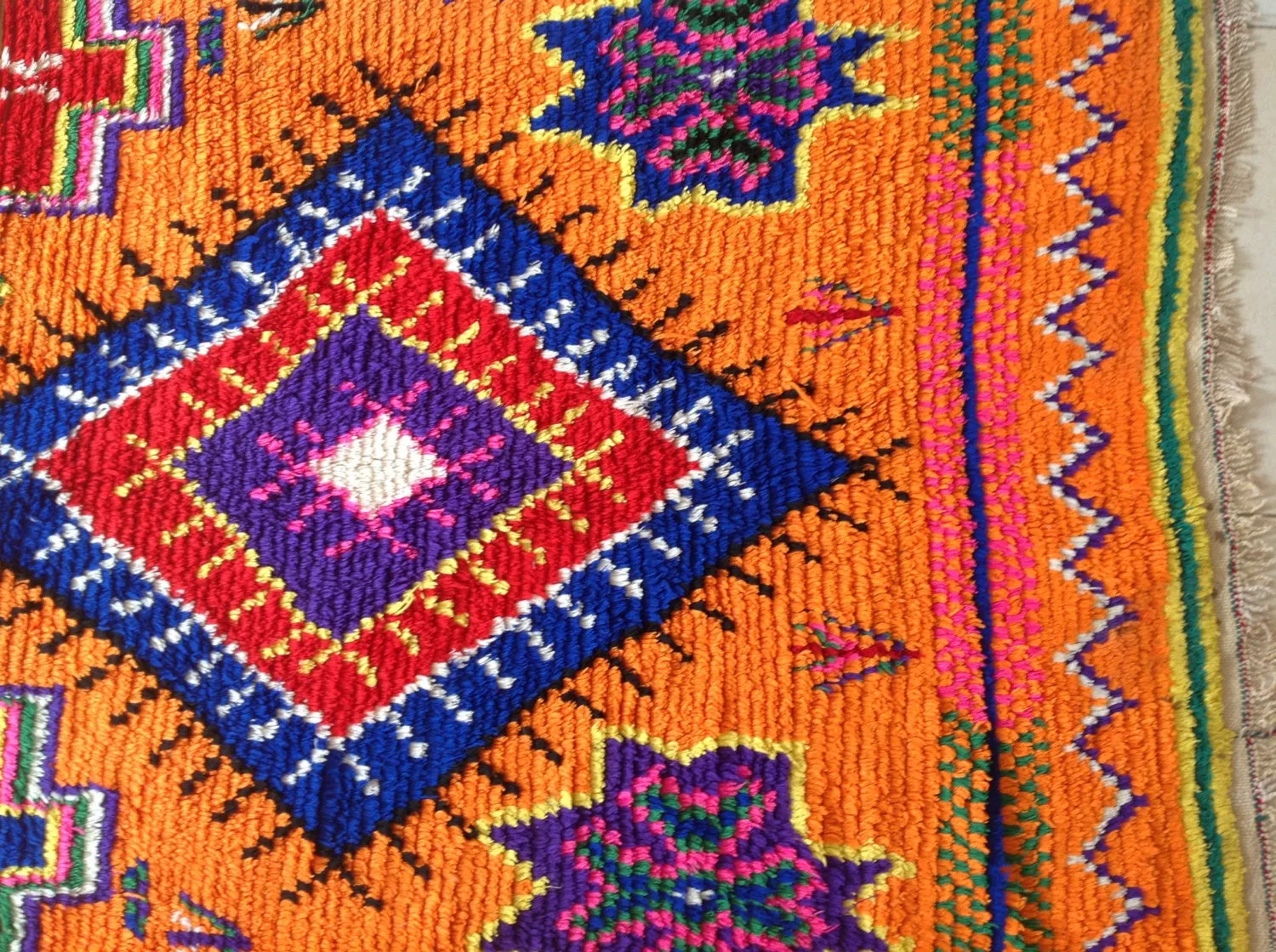AZILAL. Vintage Moroccan Rug. Wool Boucherouite Carpet. Modern Design.