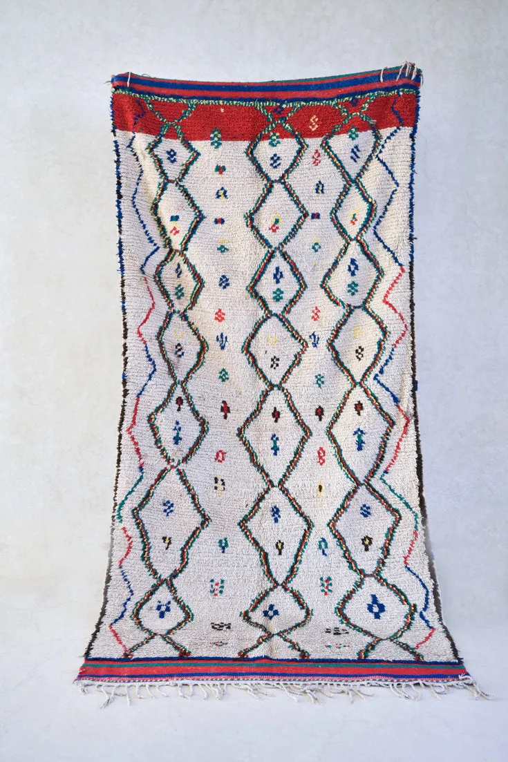 Azilal . Vintage Moroccan Rug. Wool Boucherouite Carpet. Modern Design.