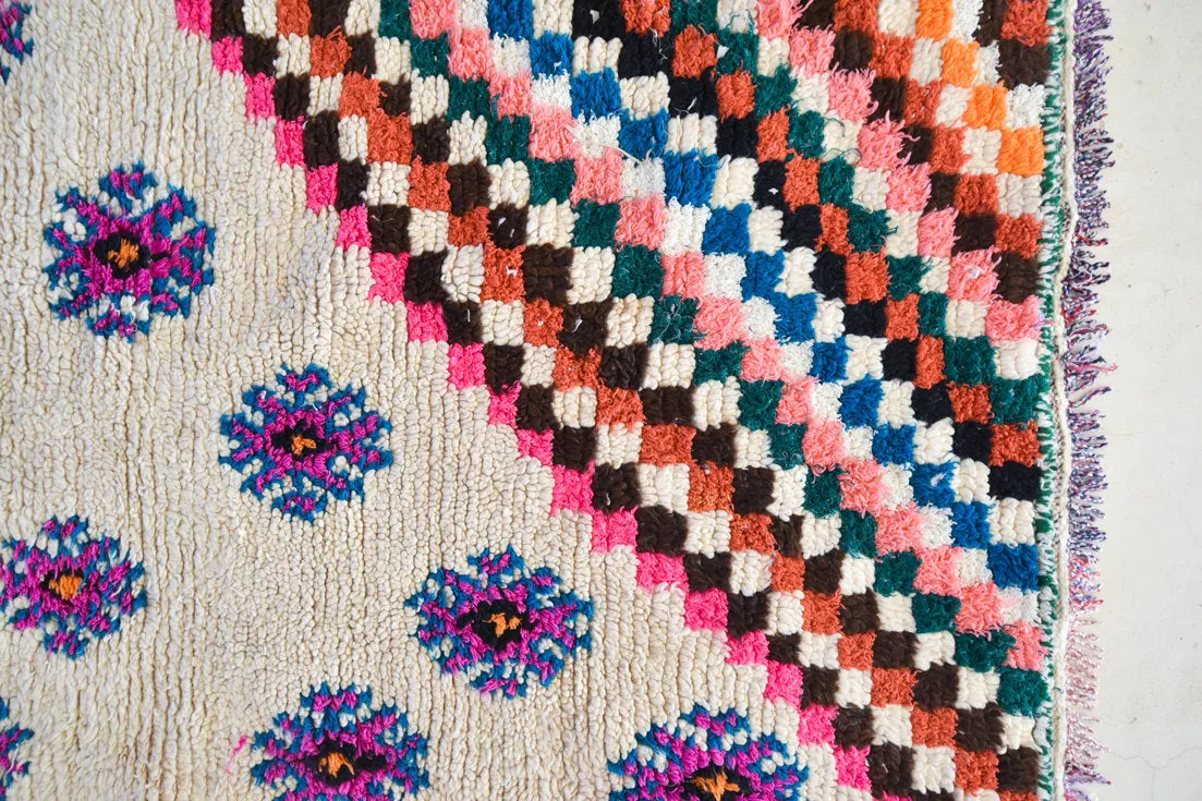 AZILAL. Vintage Moroccan Rug. Wool Boucherouite Carpet. Modern Design.