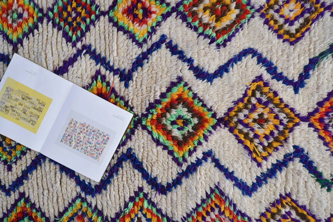 Azilal. Vintage Moroccan Rug. Wool Boucherouite Carpet. Modern Design.