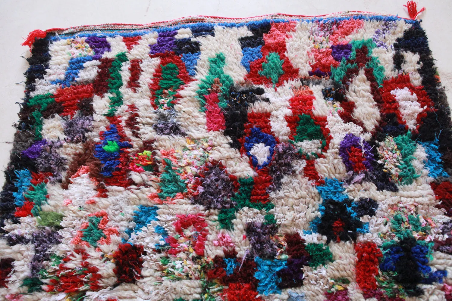 AZILAL. Vintage Moroccan Rug. Wool Boucherouite Carpet. Modern Design.