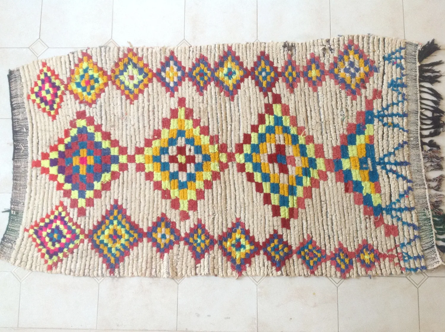 AZILAL. Vintage Moroccan Rug. Wool Boucherouite Carpet. Modern Design.