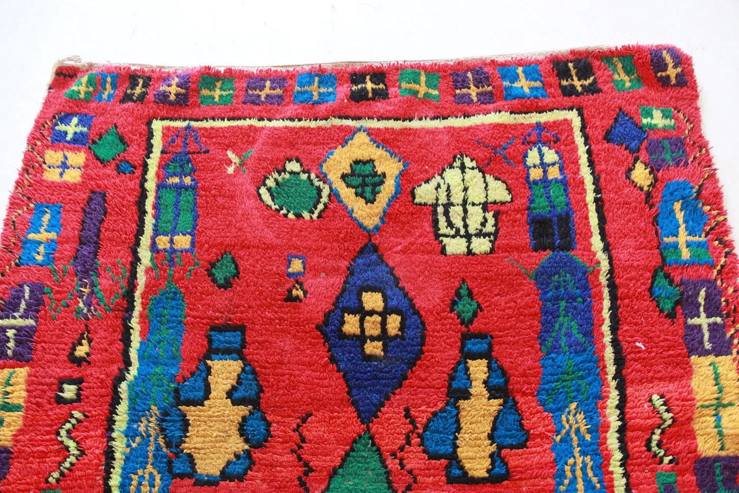 AZILAL. Vintage Moroccan Rug. Wool Boucherouite Carpet. Modern Design.