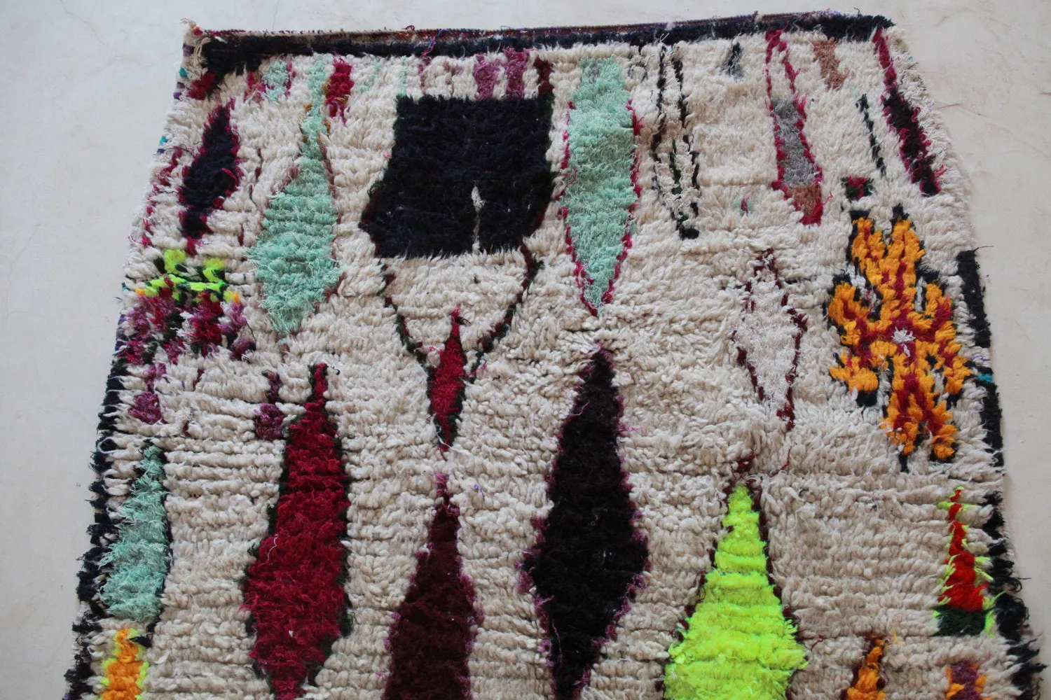 AZILAL. Vintage Moroccan Rug. Wool Boucherouite Carpet. Modern Design.