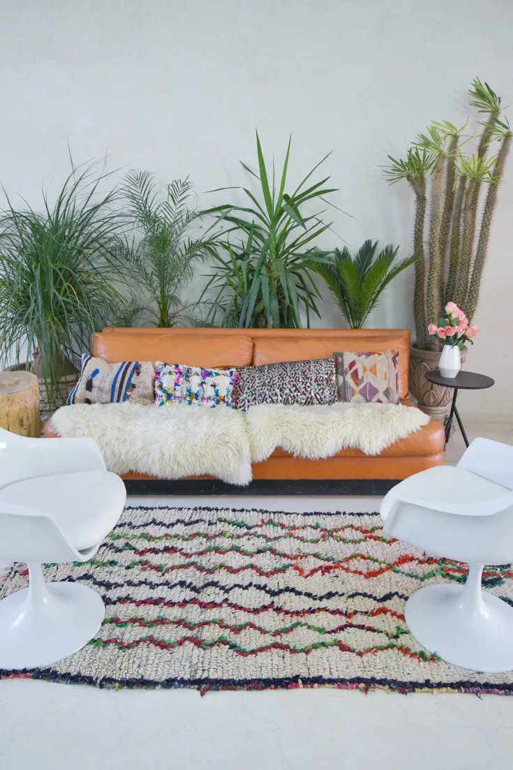 Azilal. Vintage Moroccan Rug. Wool Boucherouite Carpet. Modern Design.