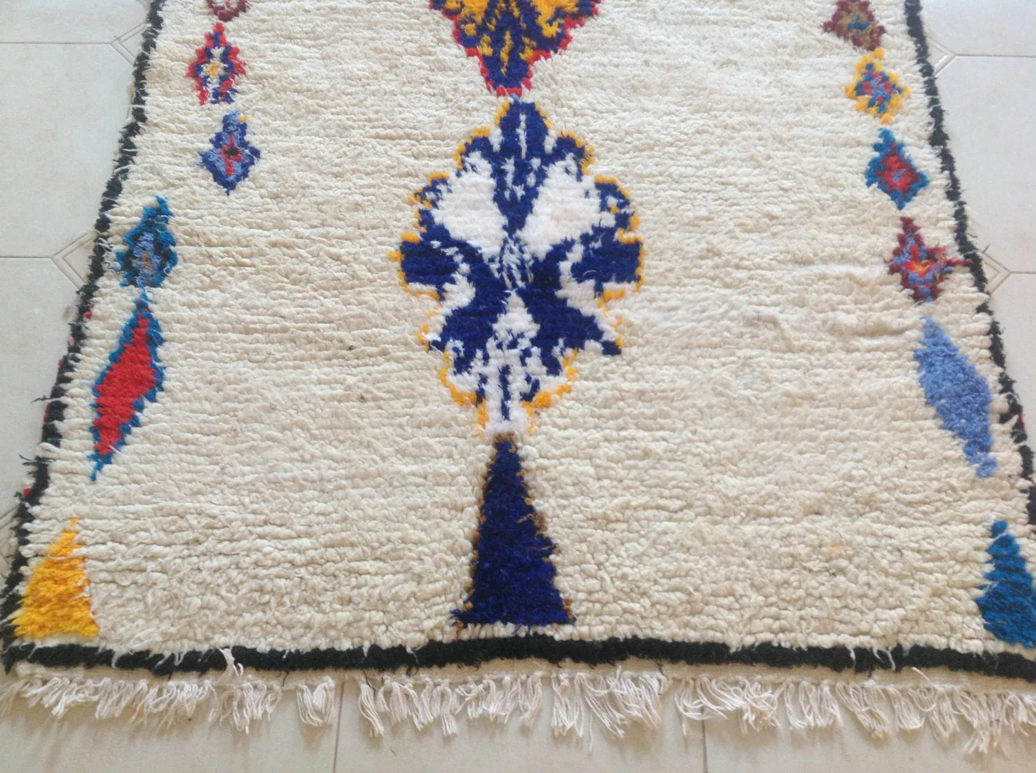 AZILAL. Vintage Moroccan Rug. Wool Boucherouite Carpet. Modern Design.
