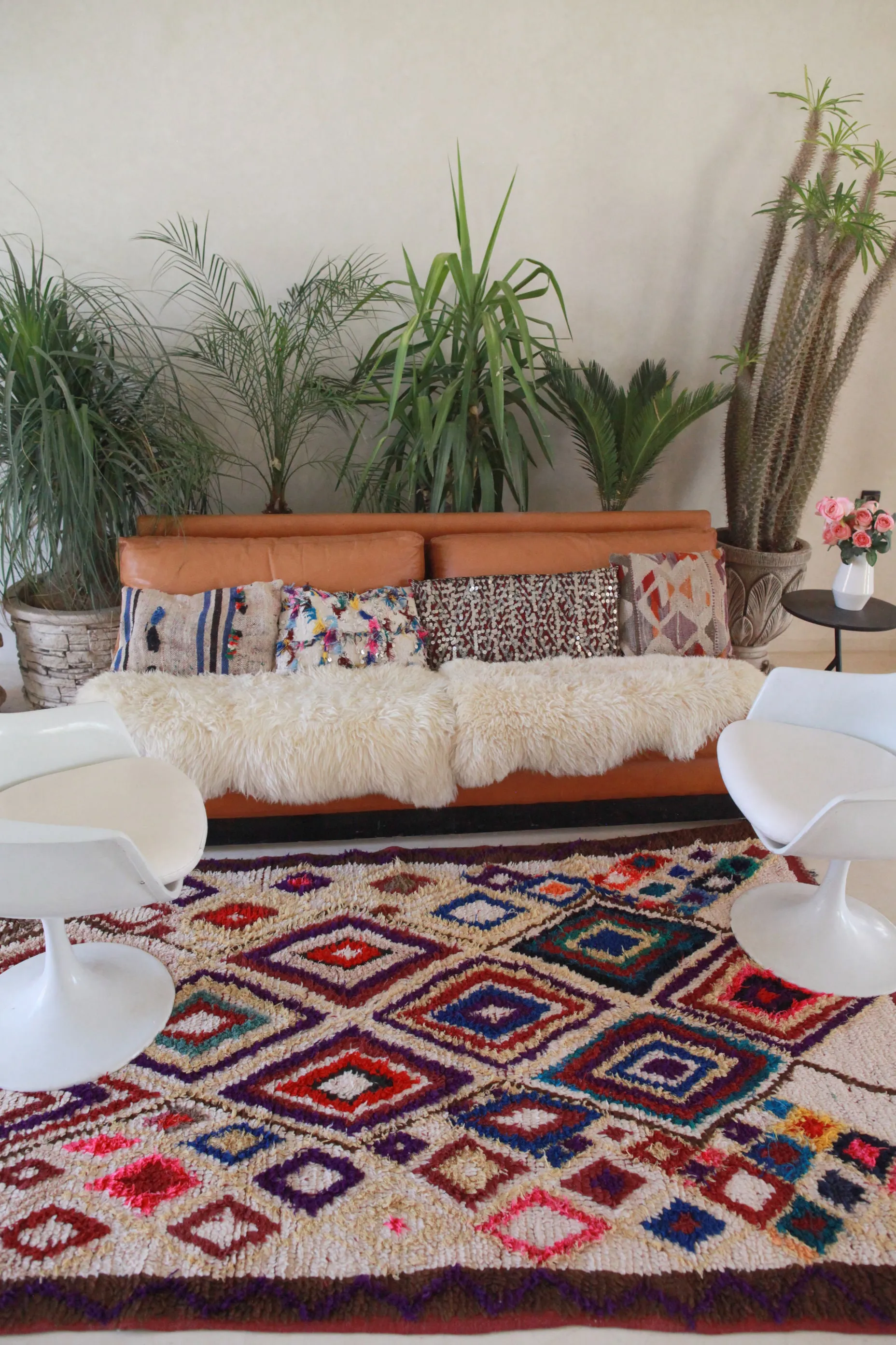 AZILAL Vintage Moroccan Rug. Wool Boucherouite Carpet. Modern Design.