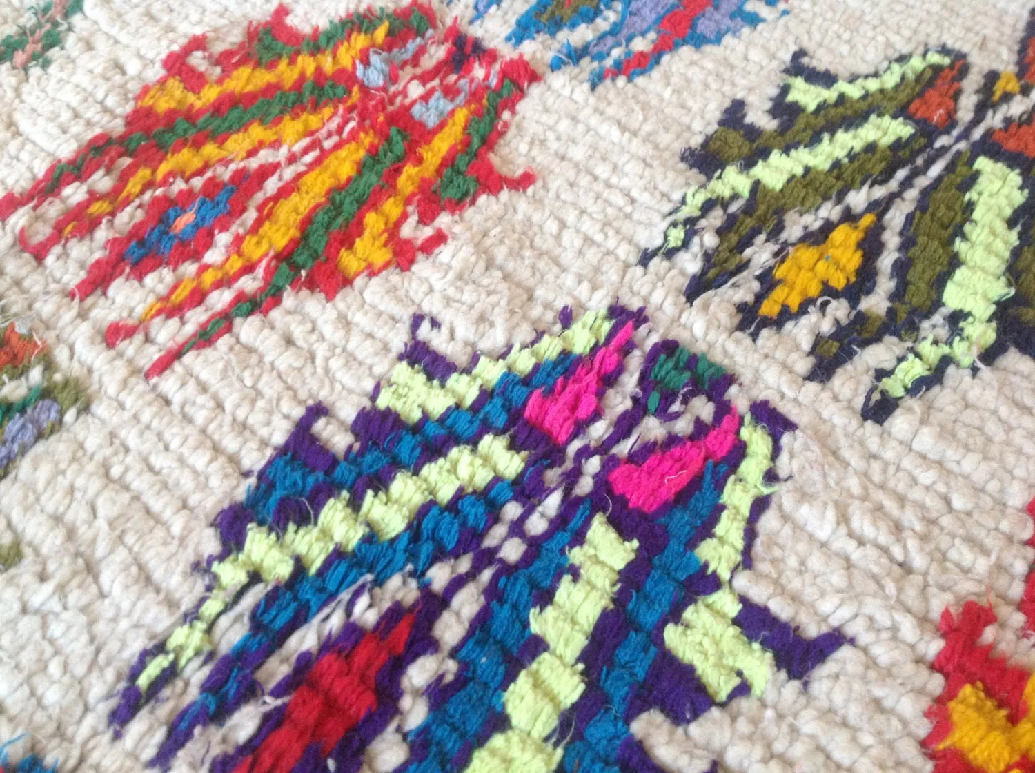 AZILAL. Vintage Moroccan Rug. Wool Boucherouite Carpet. Modern Design.