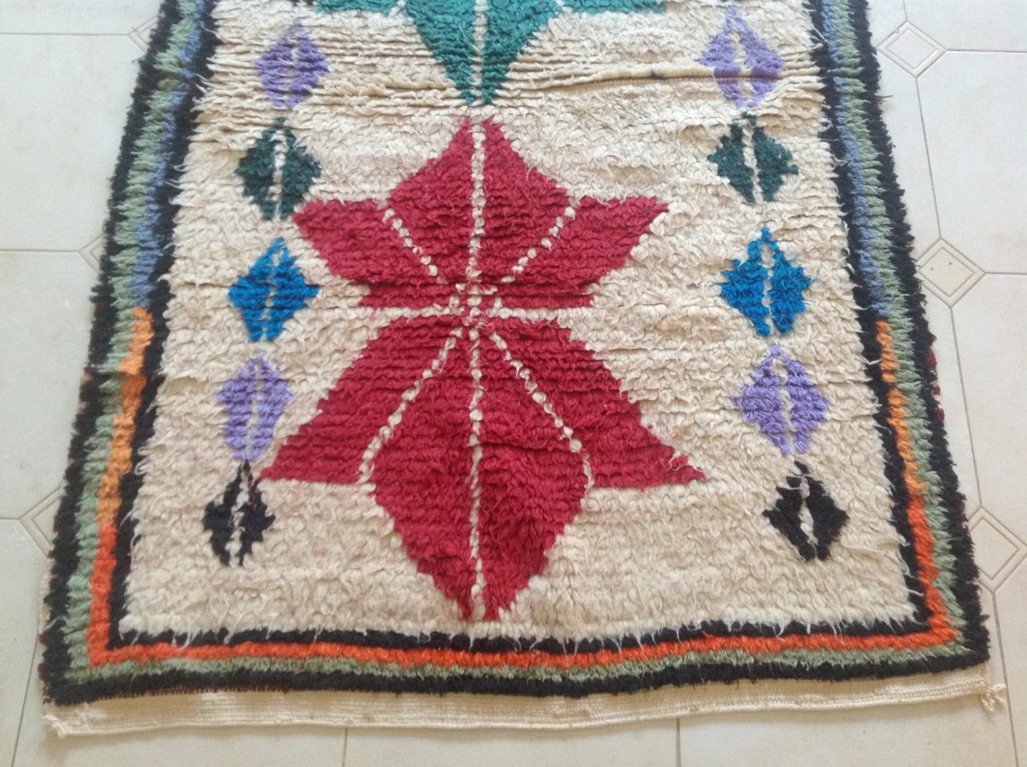 AZILAL. Vintage Moroccan Rug. Wool Boucherouite Carpet. Modern Design.