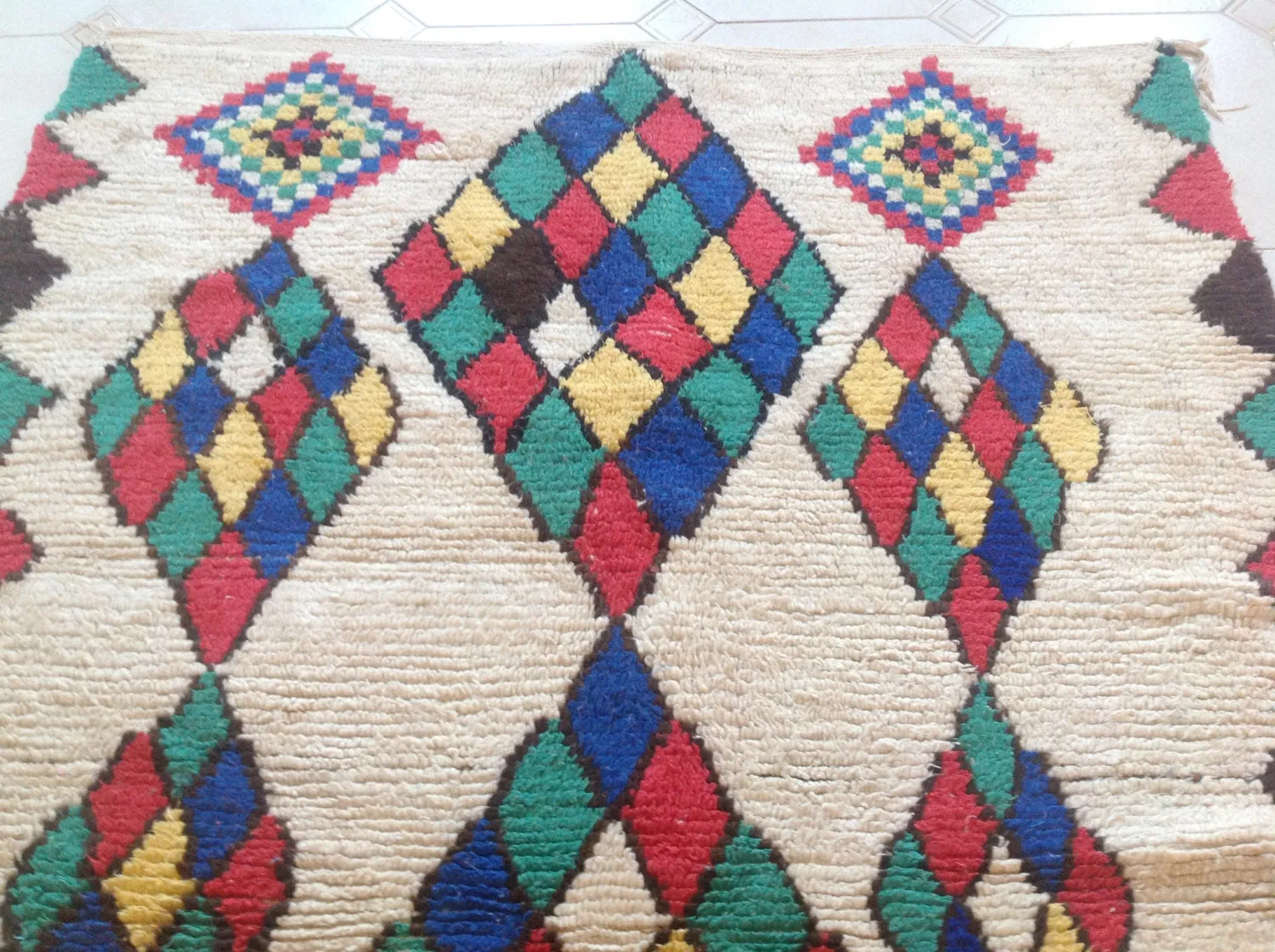 AZILAL. Vintage Moroccan Rug. Wool Boucherouite Carpet. Modern Design.